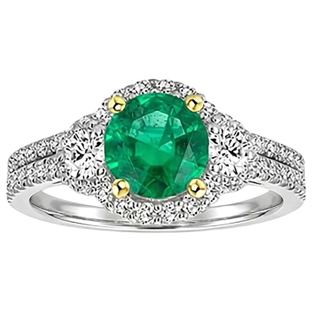 Natural Real ( Not Lab Grown ) Round Green Emerald GIA Engagement Ring Set