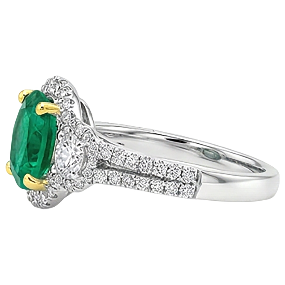 Natural Real ( Not Lab Grown ) Round Green Emerald GIA Engagement Ring Set