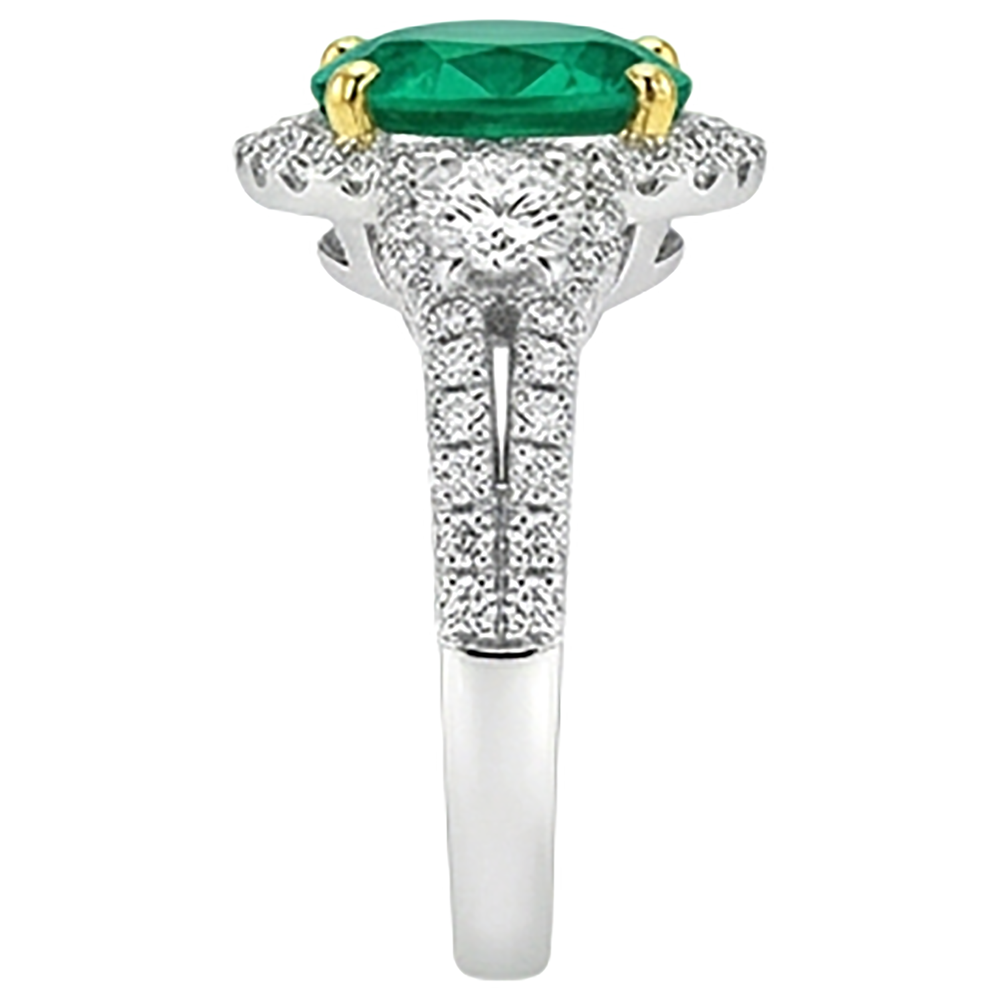 Natural Real ( Not Lab Grown ) Round Green Emerald GIA Engagement Ring Set