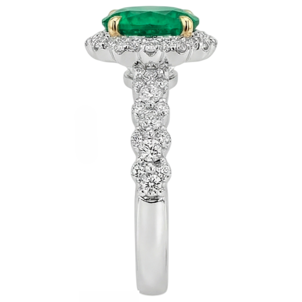 Natural Real ( Not Lab Grown ) Round Green Emerald GIA Gold Ring Halo Diamond Jewelry