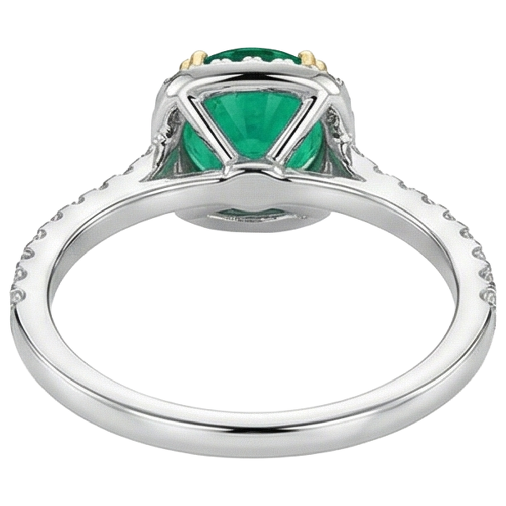 Natural Real ( Not Lab Grown ) Round Green Emerald GIA Halo Ring With Accents Double Prong Set