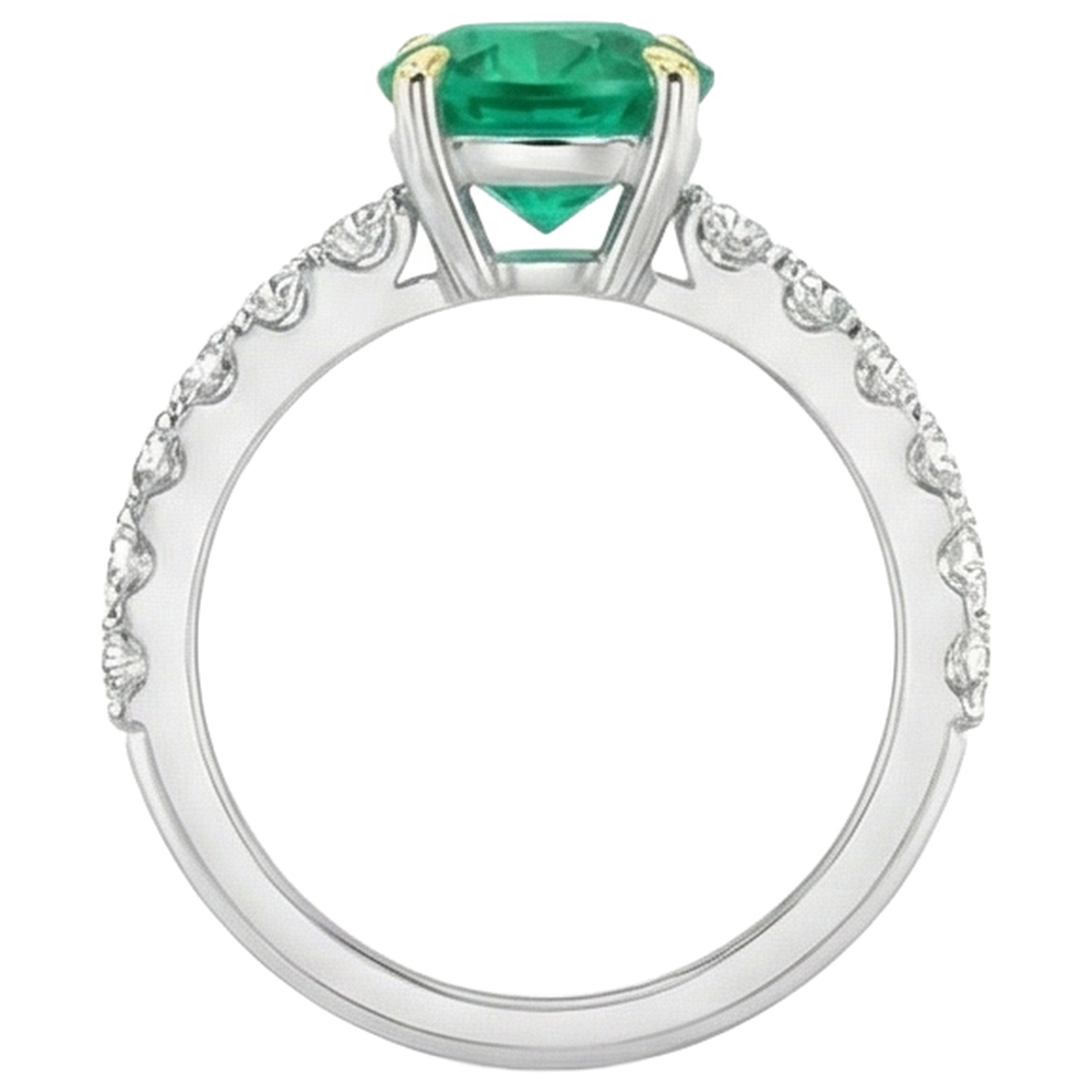 Natural Real ( Not Lab Grown ) Round Green Emerald GIA Ring With Accents