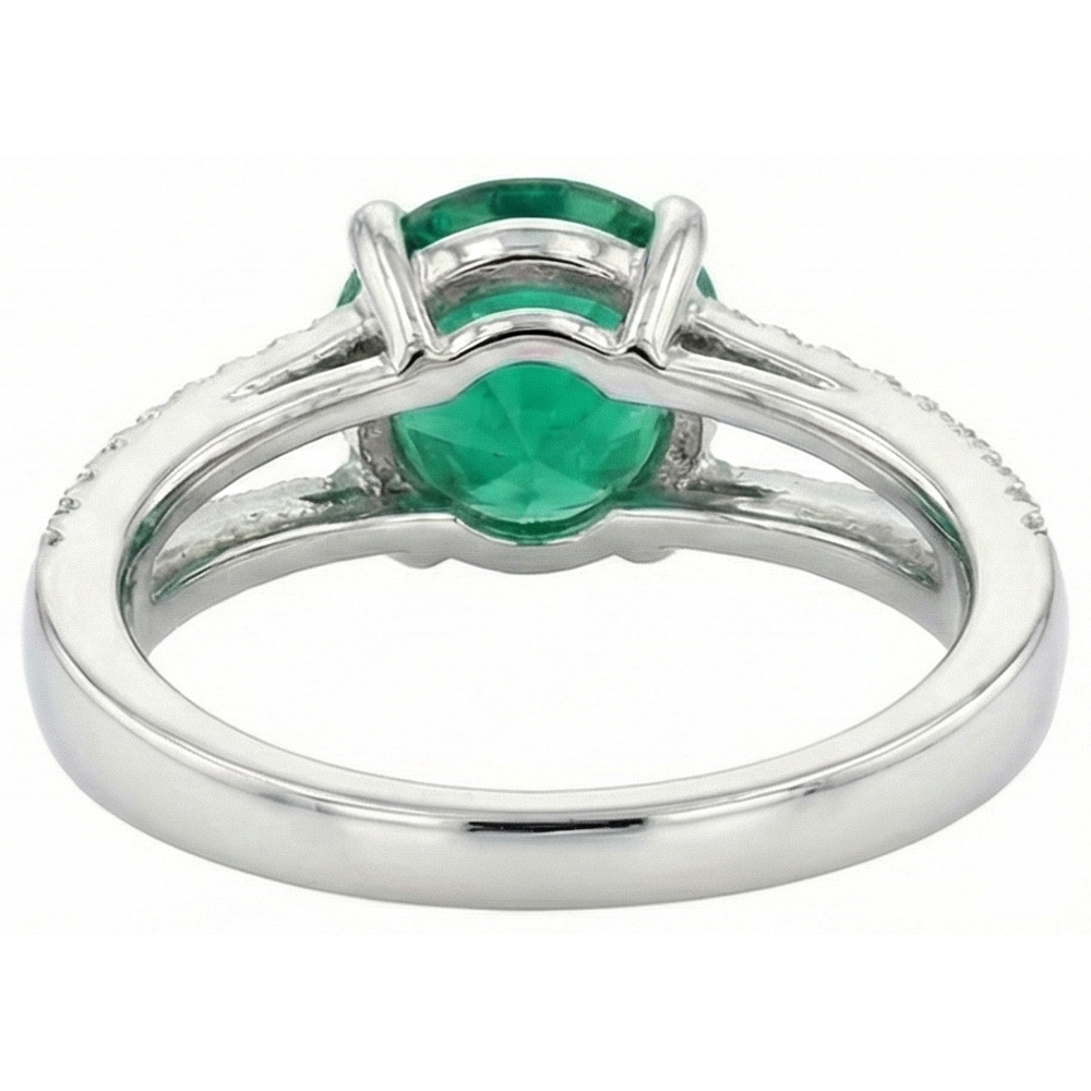 Round Green Emerald GIA With Natural Earth Mined Diamonds 3.75 Carats Wedding Ring White Gold 14K
