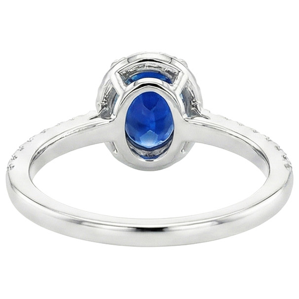 Round Halo Natural Earth Mined Diamond Engagement Ring Oval Ceylon Sapphire 6 Carats Gold