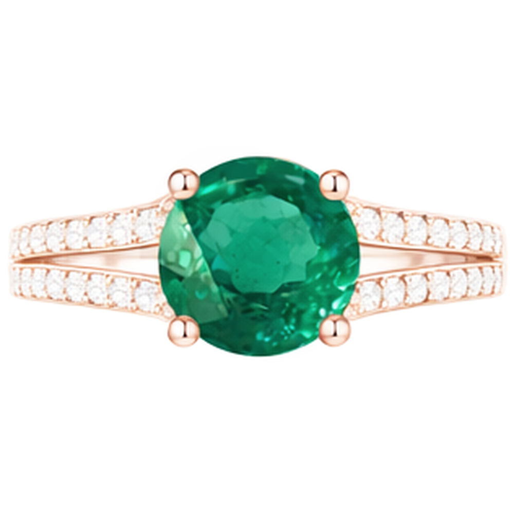 Round Hidden Halo Green Emerald GIA & Natural Earth Mined Diamond Engagement Ring
