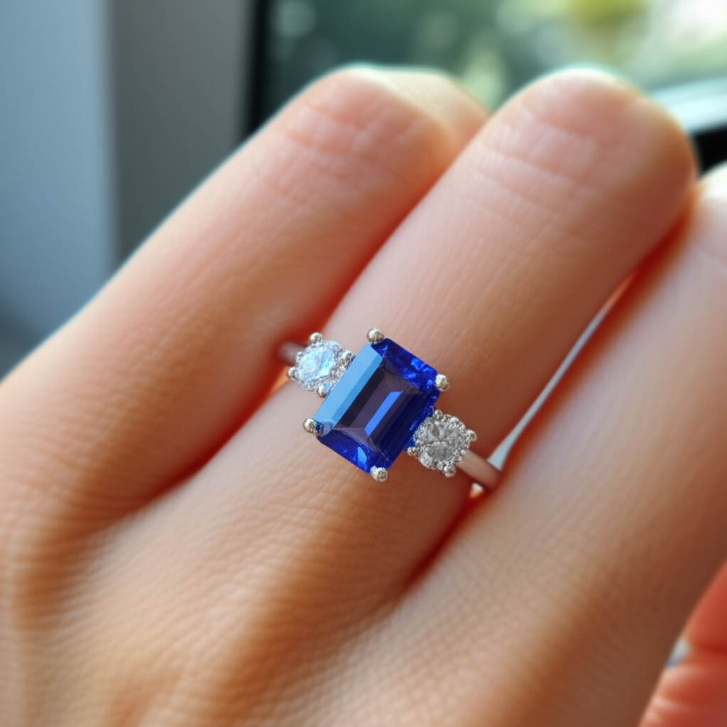 natural emerald sapphire 4.50ct ring on white background
