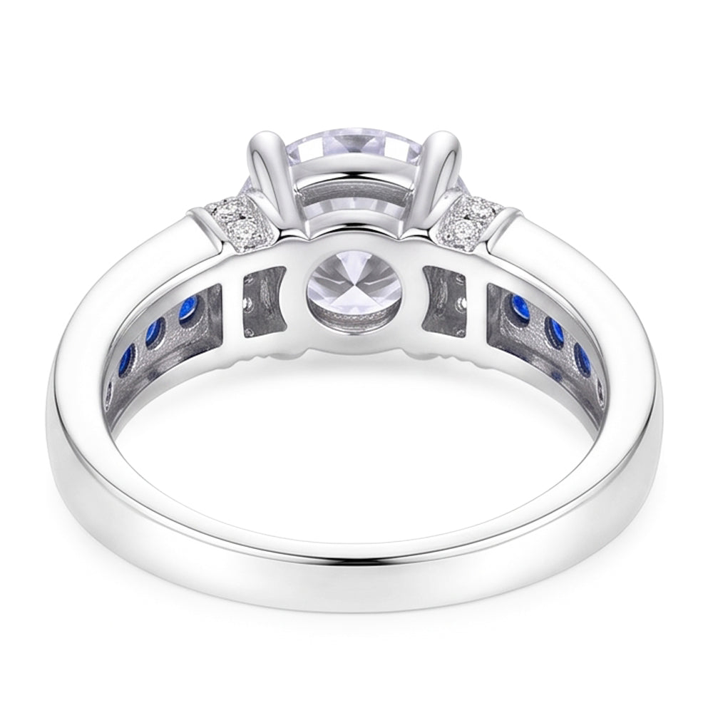 Round Natural Earth Mined Diamond Accented Blue Sapphire Stones Ring 3 Carats