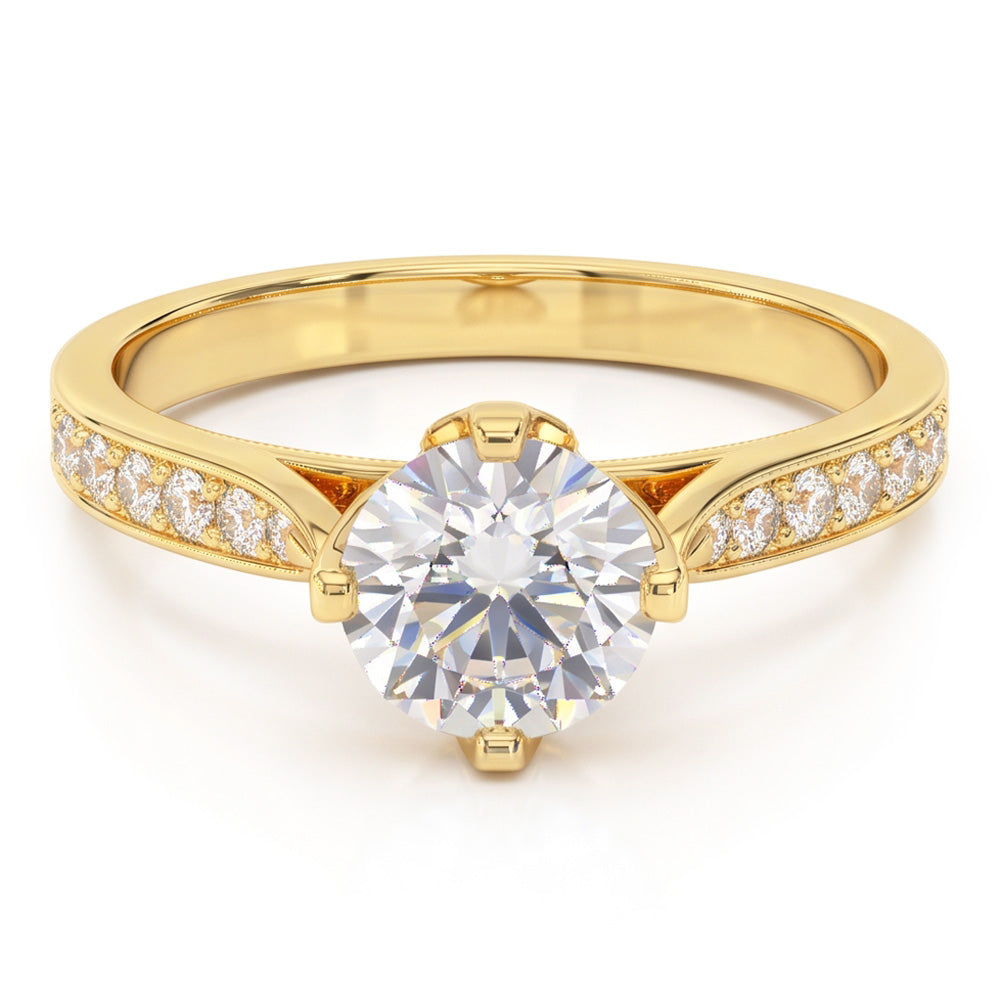 Round Natural Earth Mined Diamond Anniversary Ring 3.50 Carats Accented Yellow Gold 14K