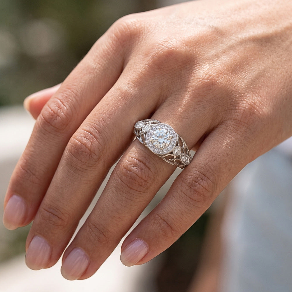 Round Natural Earth Mined Diamond Engagement Anniversary 1.10 Carat Fancy Ring WG 14K