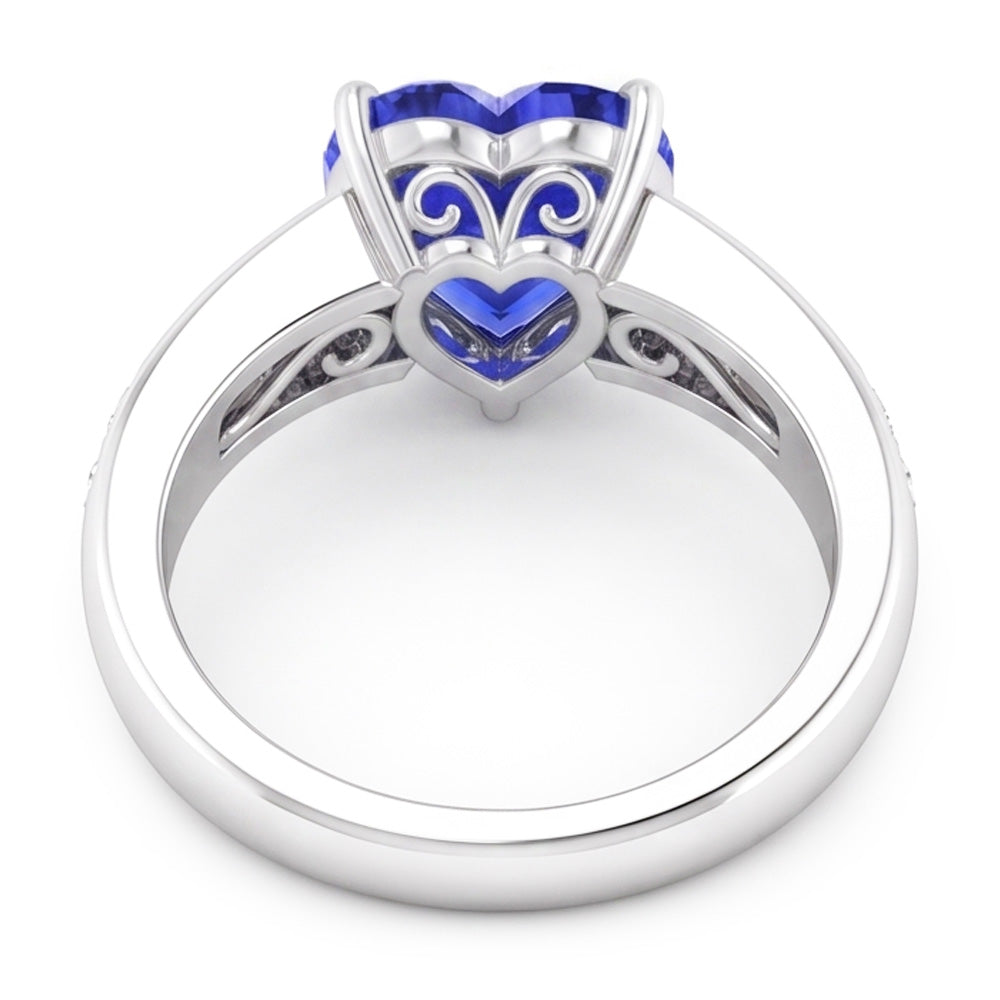 Round Natural Earth Mined Diamond Engagement Ring Heart Blue Sapphire 3.50 Carats