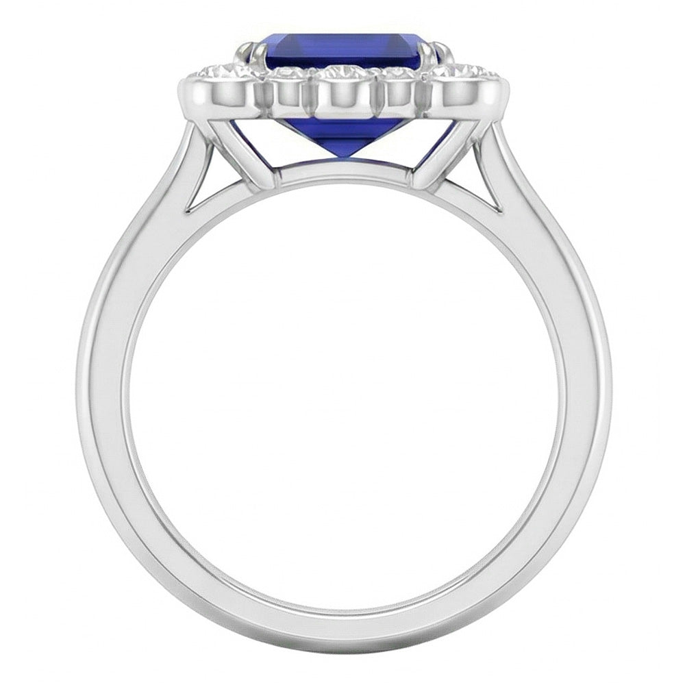 Round Natural Earth Mined Diamond Halo Jewelry Asscher Cut Women Sapphire Ring 3.50 Carats