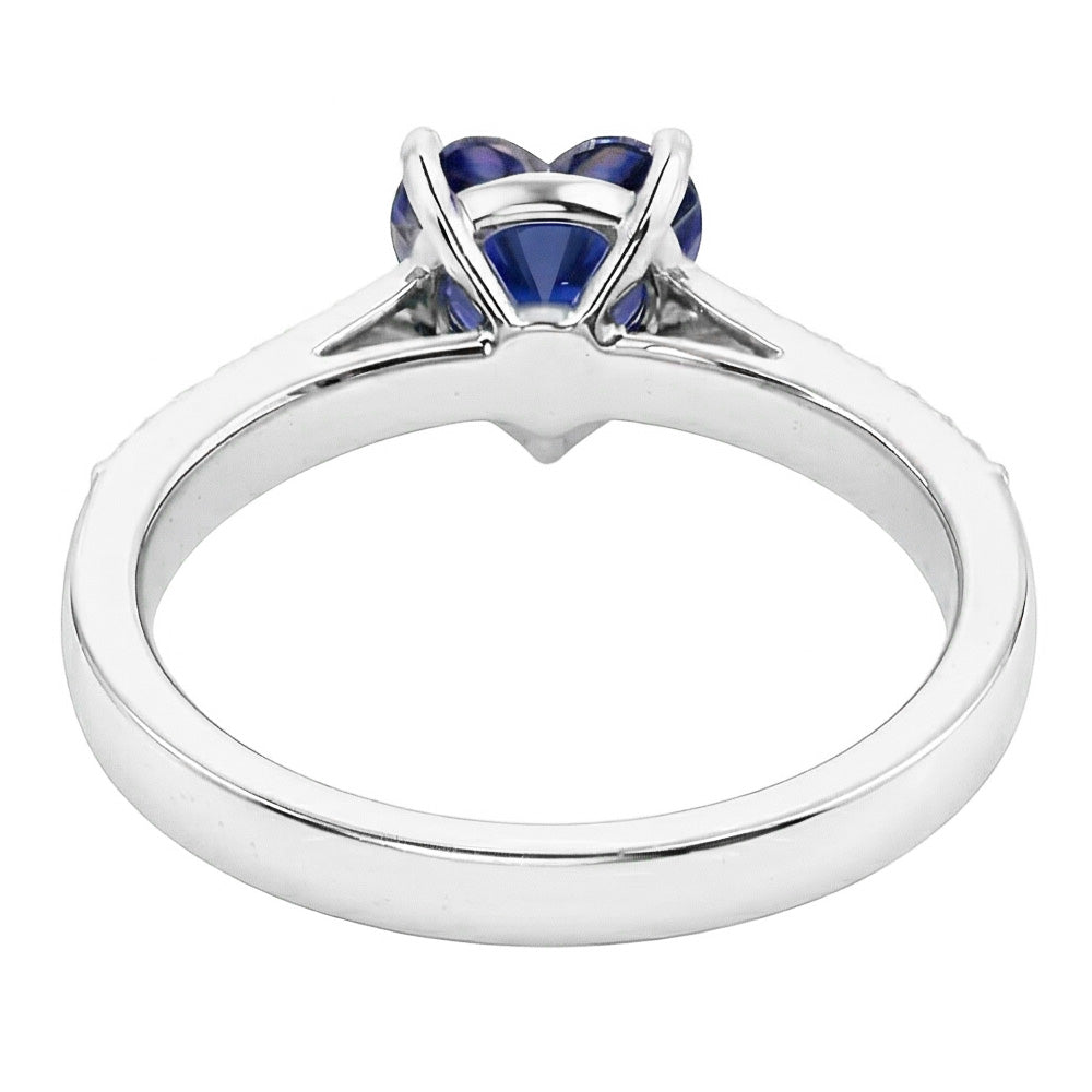 Round Natural Earth Mined Diamond Heart Gemstone Ring Blue Sapphire 2 Carats
