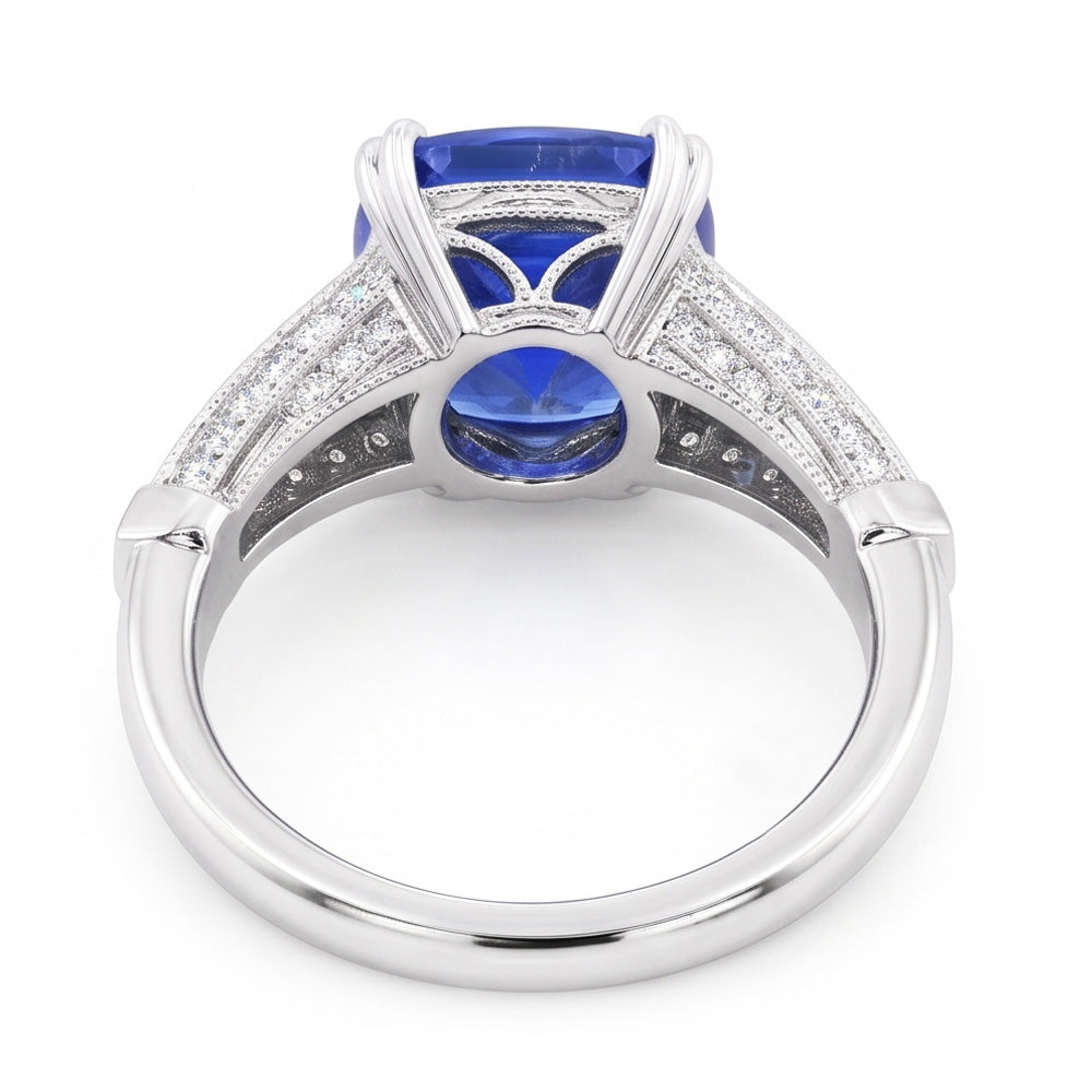 Round Natural Earth Mined Diamond Jewelry Cushion Ceylon Sapphire 3.50 Carats Gold