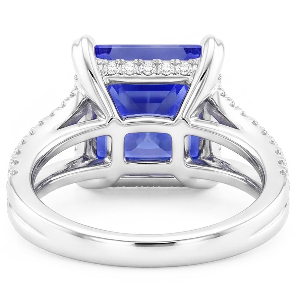 Round Natural Earth Mined Diamond Srilankan Sapphire Ring Split Shank 5 Carats Womens Gold