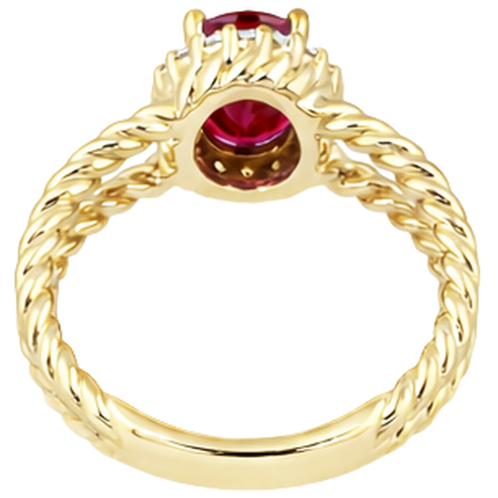 Round Natural Earth Mined Diamond & Oval Ruby Fancy Ring 1.25 Carats Yellow Gold 14K