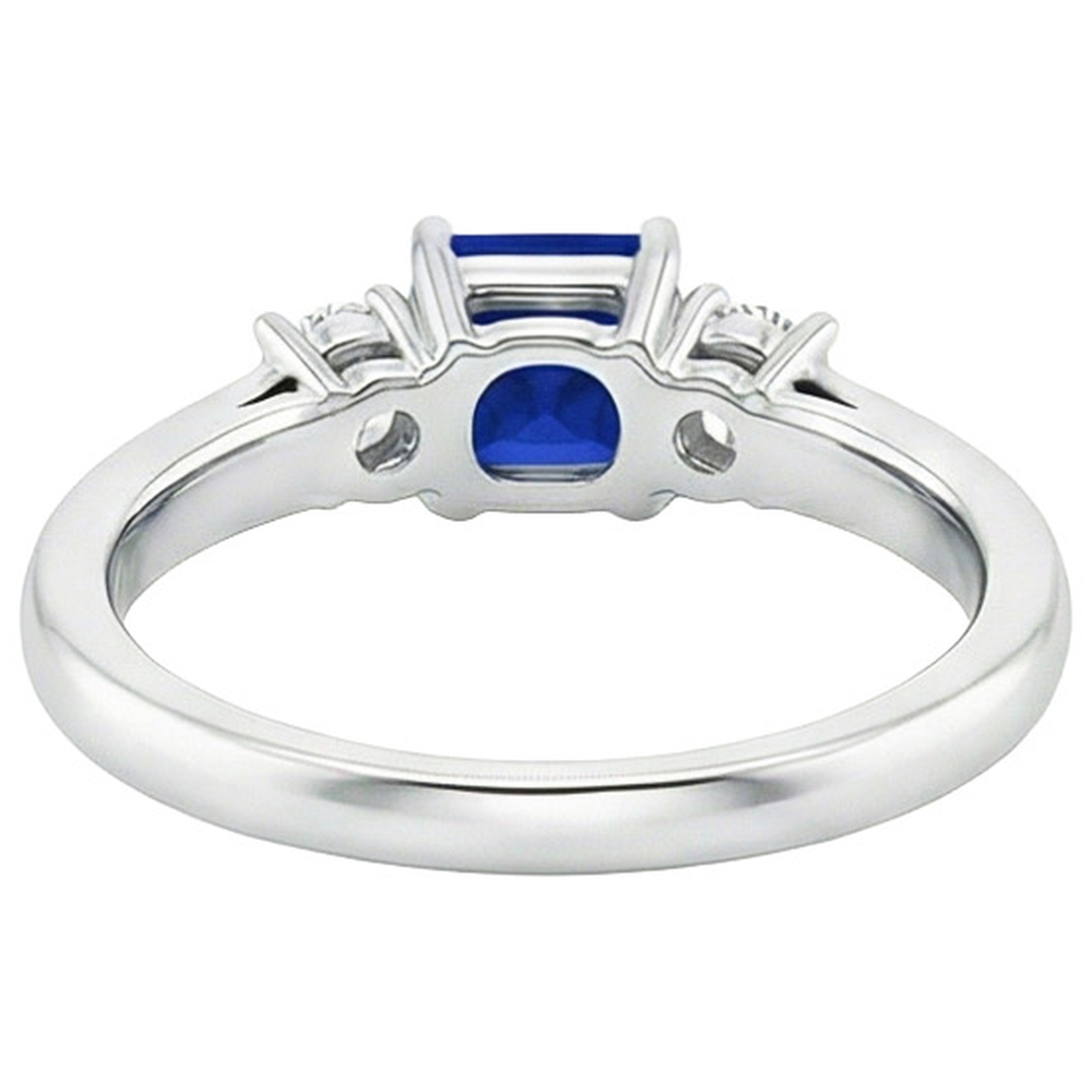 Round Natural Earth Mined Diamond & Princess Blue Sapphire Anniversary Ring 1.25 Carats