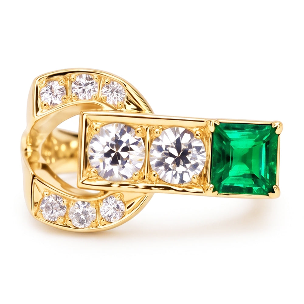 Round Old Miner Natural Earth Mined Diamond Ring With Emerald 2.75 Carats