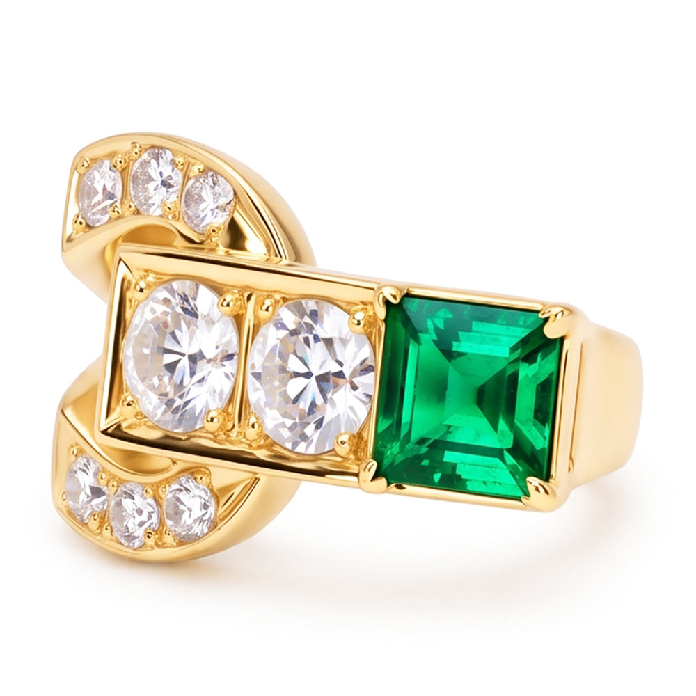 Round Old Miner Natural Earth Mined Diamond Ring With Emerald 2.75 Carats
