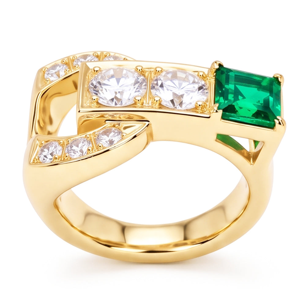 Round Old Miner Natural Earth Mined Diamond Ring With Emerald 2.75 Carats