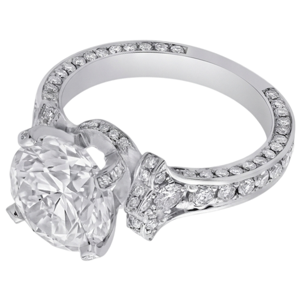 Round Real Natural Earth Mined Diamond Antique Style Engagement Ring 4.75 Carats White Gold 14K