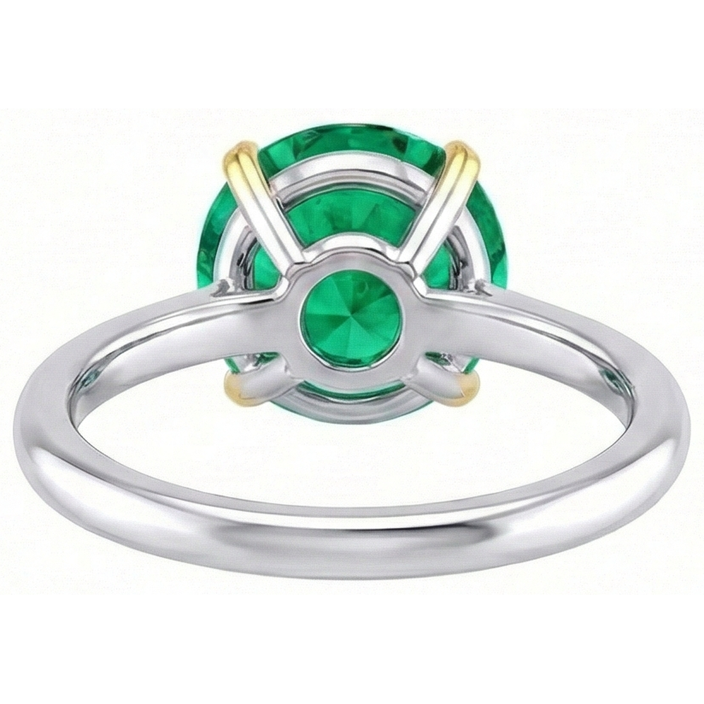 Natural Real ( Not Lab Grown ) Round Shape Green Emerald GIA Birthstone Ring