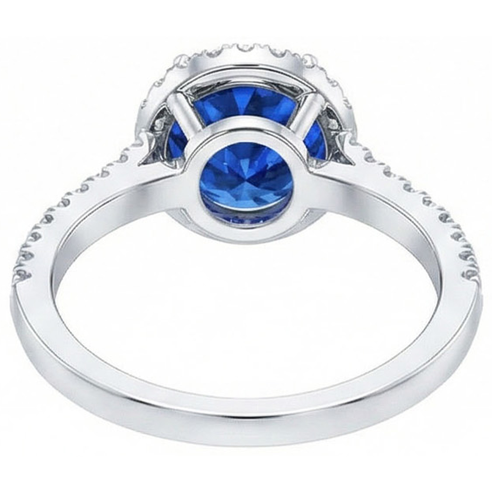 Round Sri Lanka Blue Sapphire Halo Natural Earth Mined Diamond Ring 2.20 Carats Gold 14K