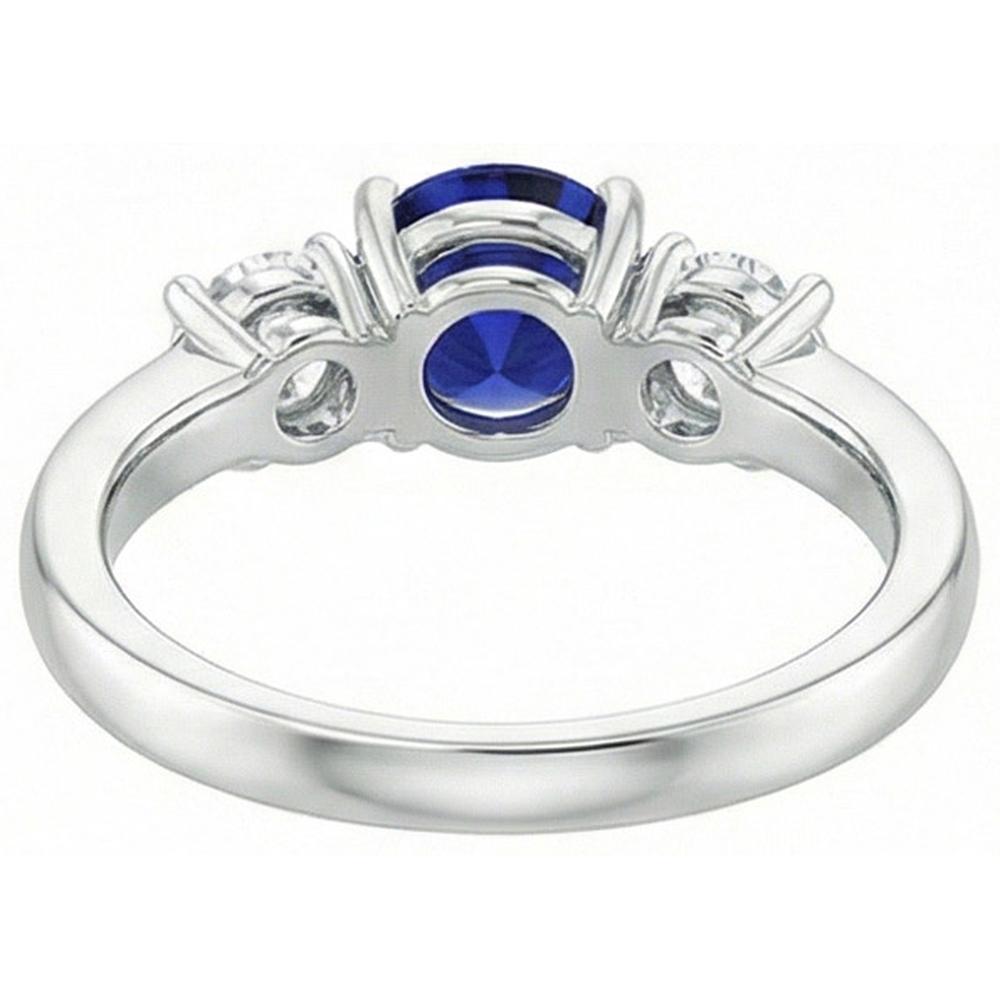 Round Three Stone Blue Sapphire & Natural Earth Mined Diamond Gemstone Ring 1.75 Carats