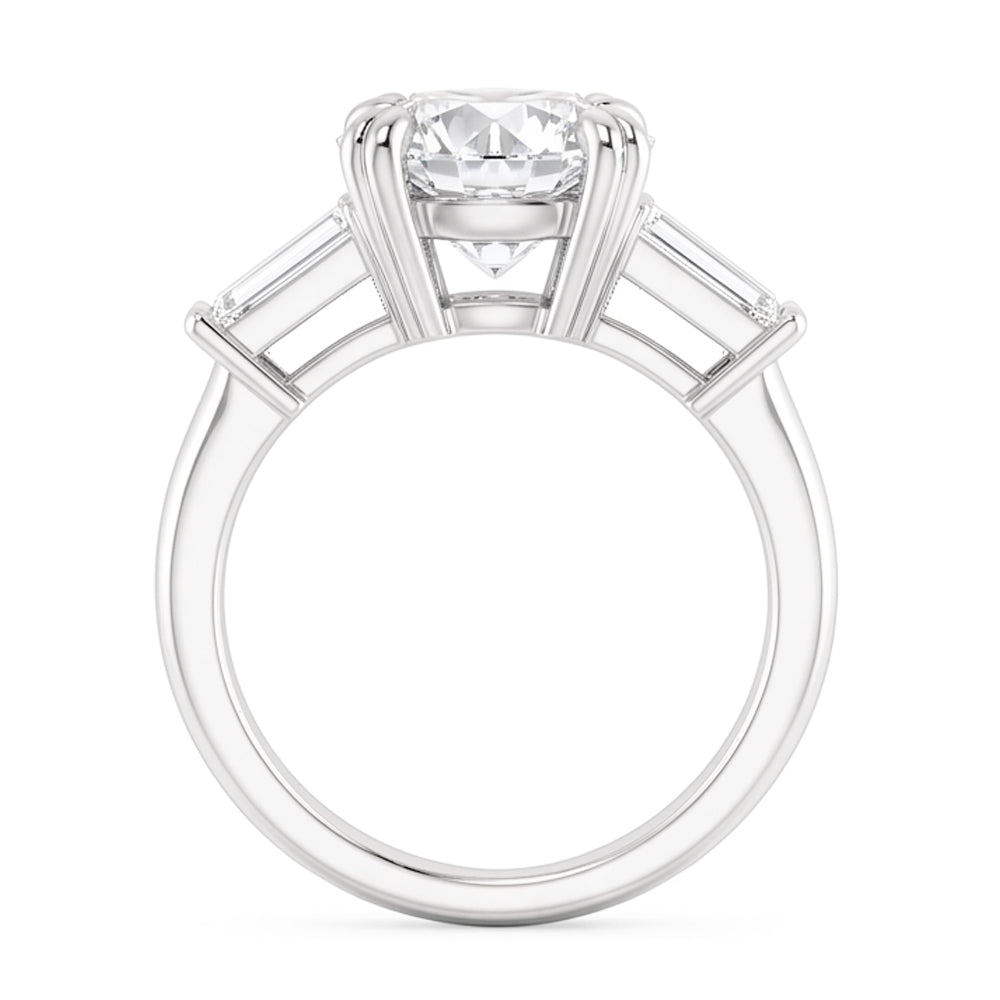Round With Baguette Natural Real Diamond ( Not Lab Grown ) 3 Stone Ring White Gold 2.30 Carats