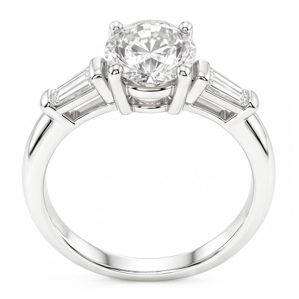 Round and Baguettes Old European Three Stone Mined Natural Real Diamond ( Not Lab Grown ) Ring 2.50 Carats