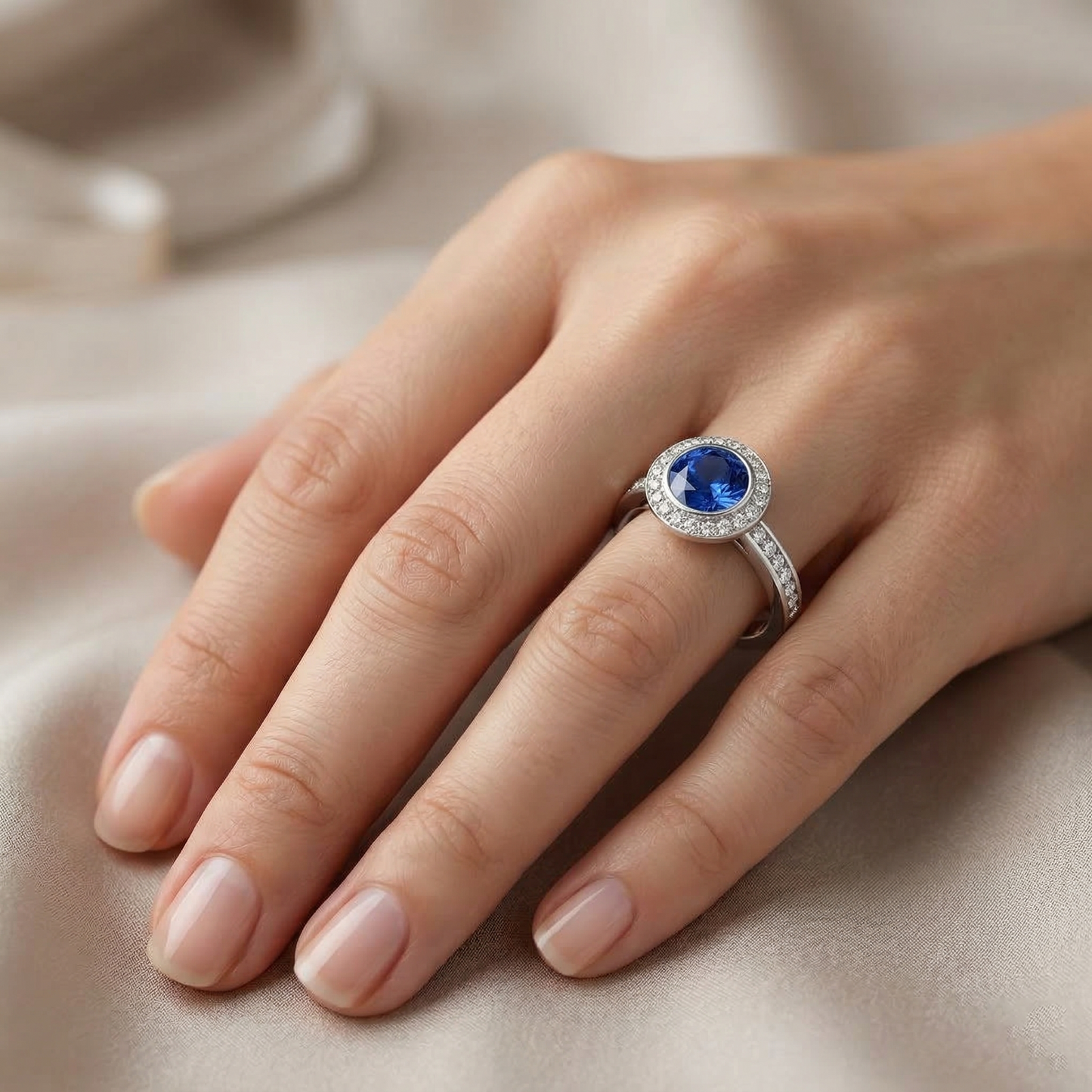 Round Cut Solitaire With Accents 2.40 Ct Ceylon Sapphire Natural Earth Mined Diamonds Ring