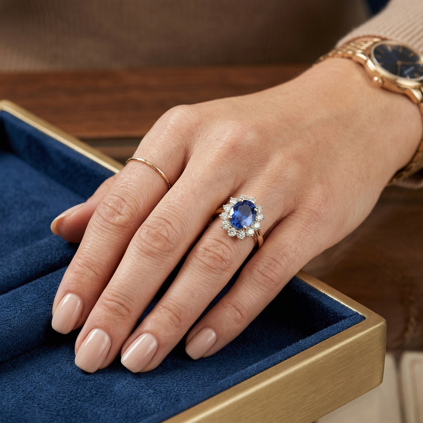 Round Cut Sri Lanka Blue Sapphire Natural Earth Mined Diamonds 3 Ct Ring