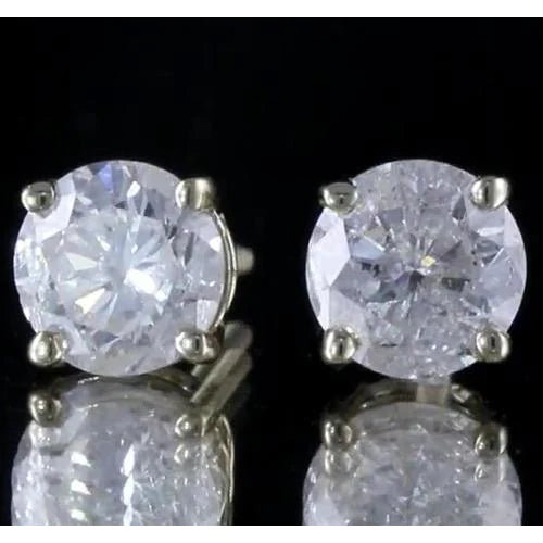 Round Diamond Stud Earring Basket Setting White Gold 14K G VS1