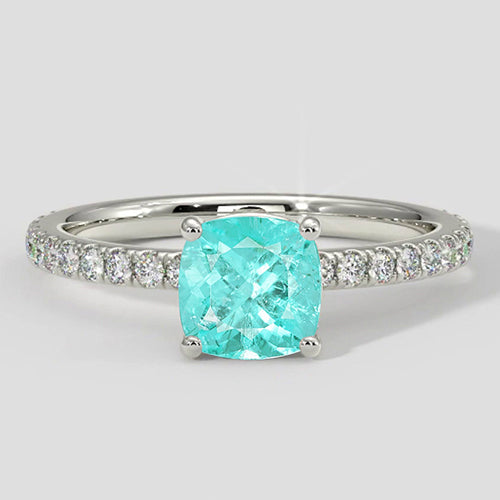natural round paraiba tourmaline 2ct ring front view