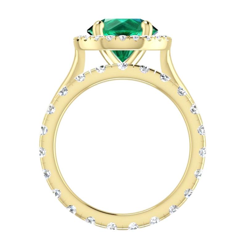 Natural Real ( Not Lab Grown ) Round Green Emerald GIA Yellow Gold Ring Set