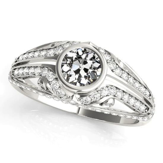 Round Old Miner Diamond Ring Vintage Style Bezel Set