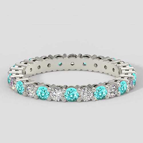 Natural Real ( Not Lab Grown ) Round Paraiba Eternity Band