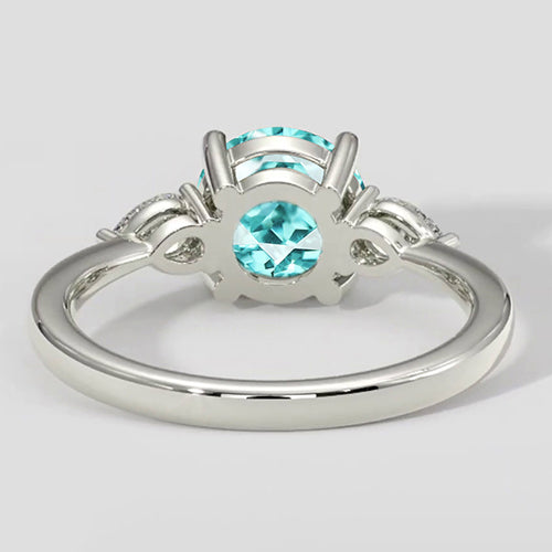 Round Paraiba Tourmaline Ring Three-Stone
