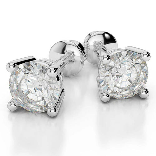 Round Cut 3 Carats Natural Real ( Not Lab Grown ) Diamond Studs Earring White Gold