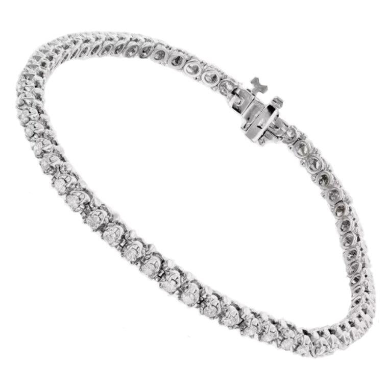 Round Cut 3 Carats Sparkling Natural Earth Mined Diamonds Tennis Bracelet Gold White