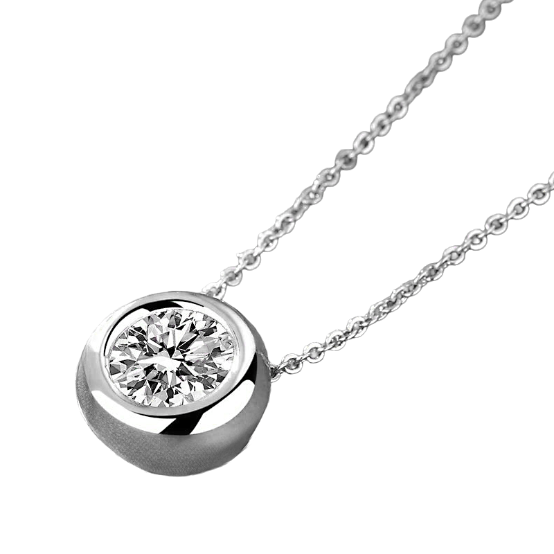Round Cut Bezel Set Natural Diamond Slide Pendant Necklace 2.50 Ct