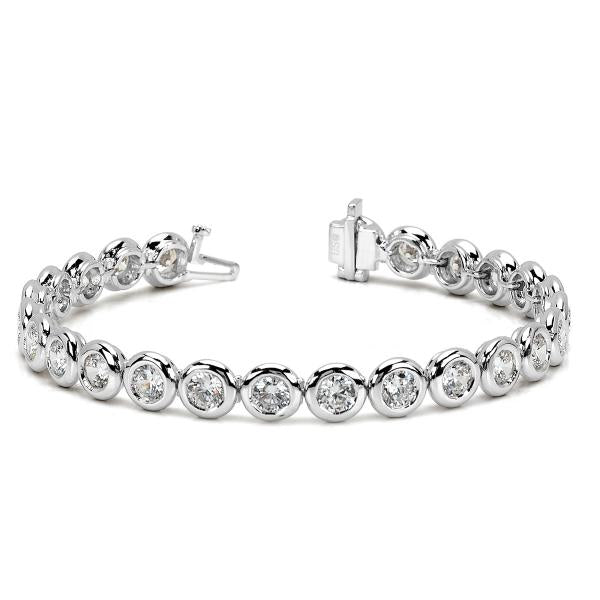 Round Cut Lab Grown Diamond Tennis Bracelet Bezel Set 7.50 Carat White Gold