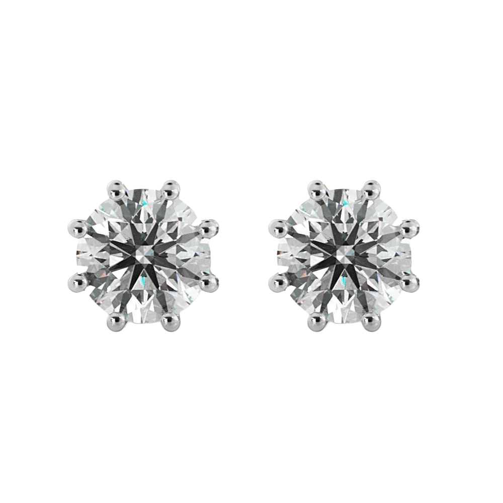 Round GIA Certified Lab Grown Diamond Stud Earrings Crown Setting 3 Carat 8 Prong Set