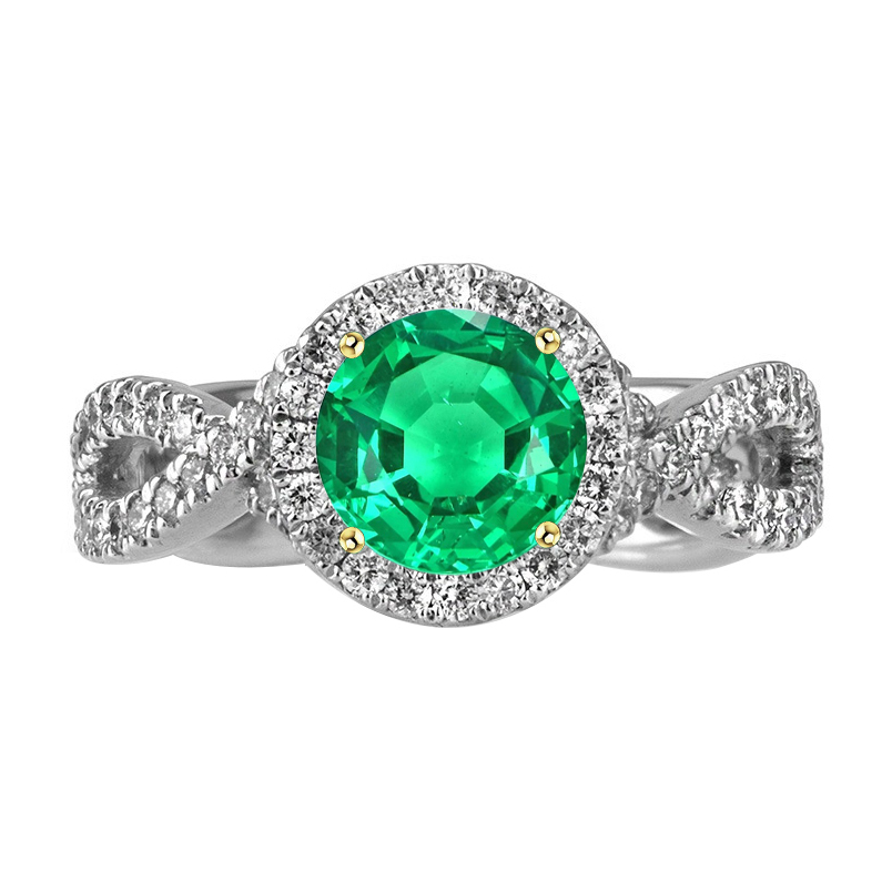 Round Green Emerald Ring Diamond Infinity Band