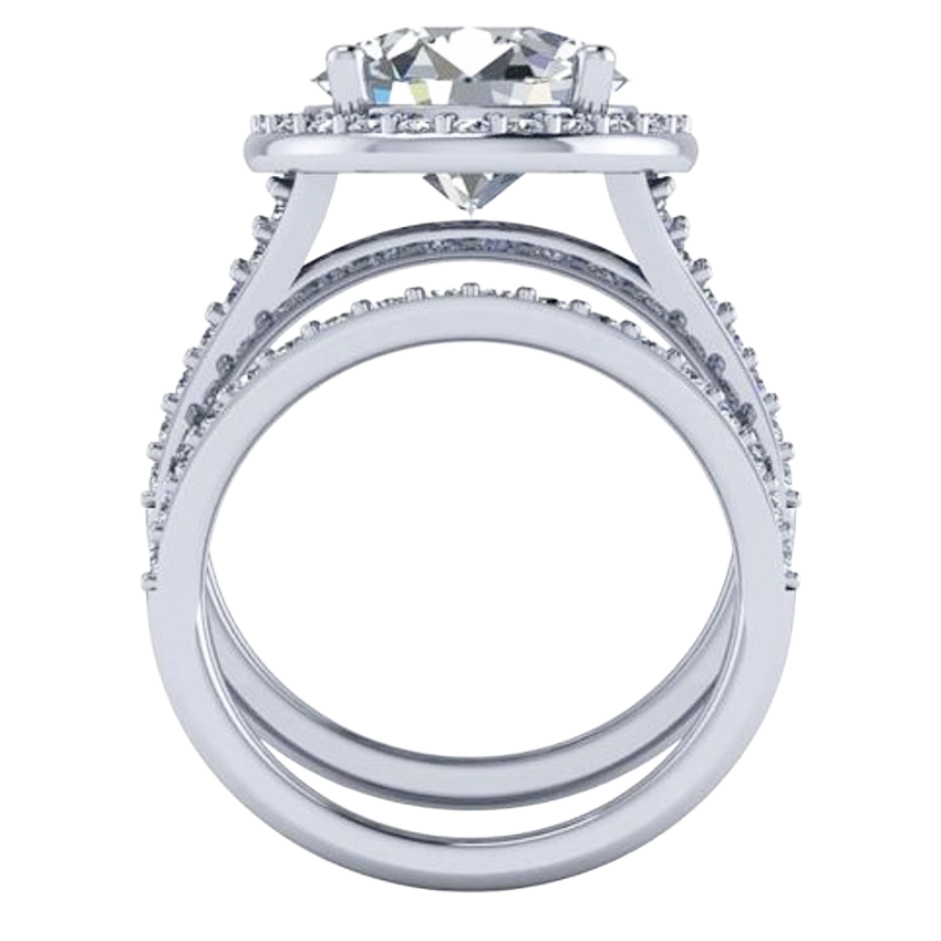 Round Lab Grown Diamond 3 Row Engagement Halo Ring 8.4 Carat White Gold 14K