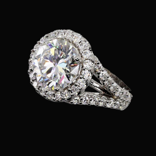 Round Old European Lab Grown Diamond Split Shank Anniversary Ring 10 Carats