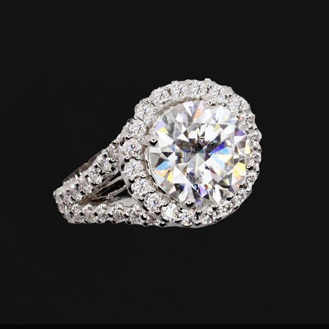 Round Old European Lab Grown Diamond Split Shank Anniversary Ring 10 Carats