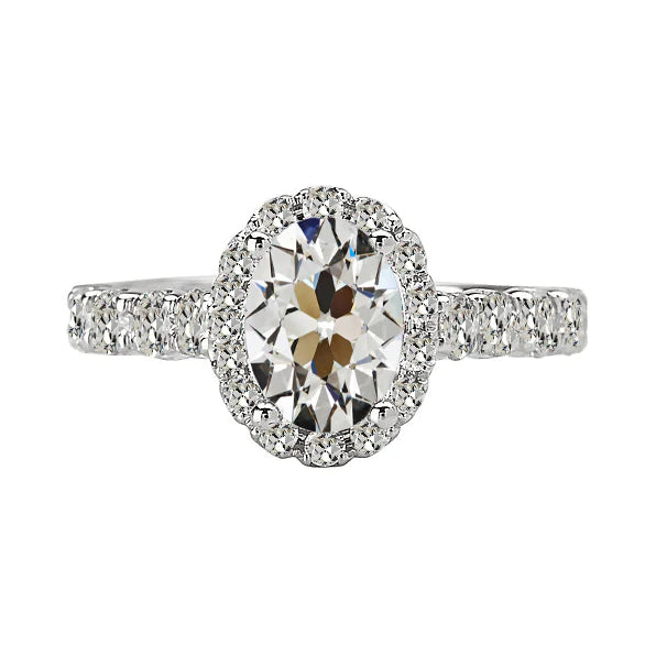 Round & Oval Old Cut Diamond Halo Ring 4.55 Carats