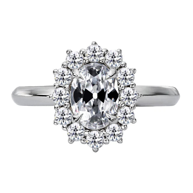 Round & Oval Old Miner Diamond Halo Ring Flower Style 4.50 Carats