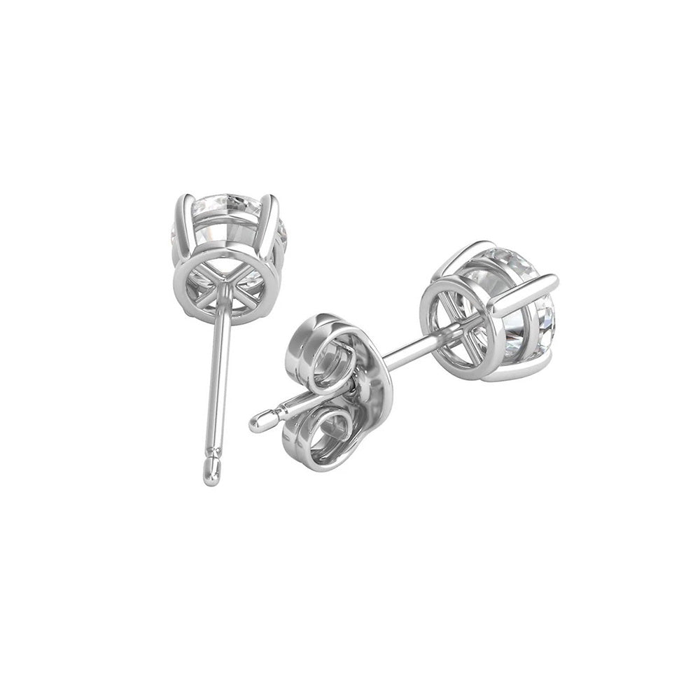 Round Stud GIA Certified Lab Grown Diamond Earrings 2 Carats White Gold 14K