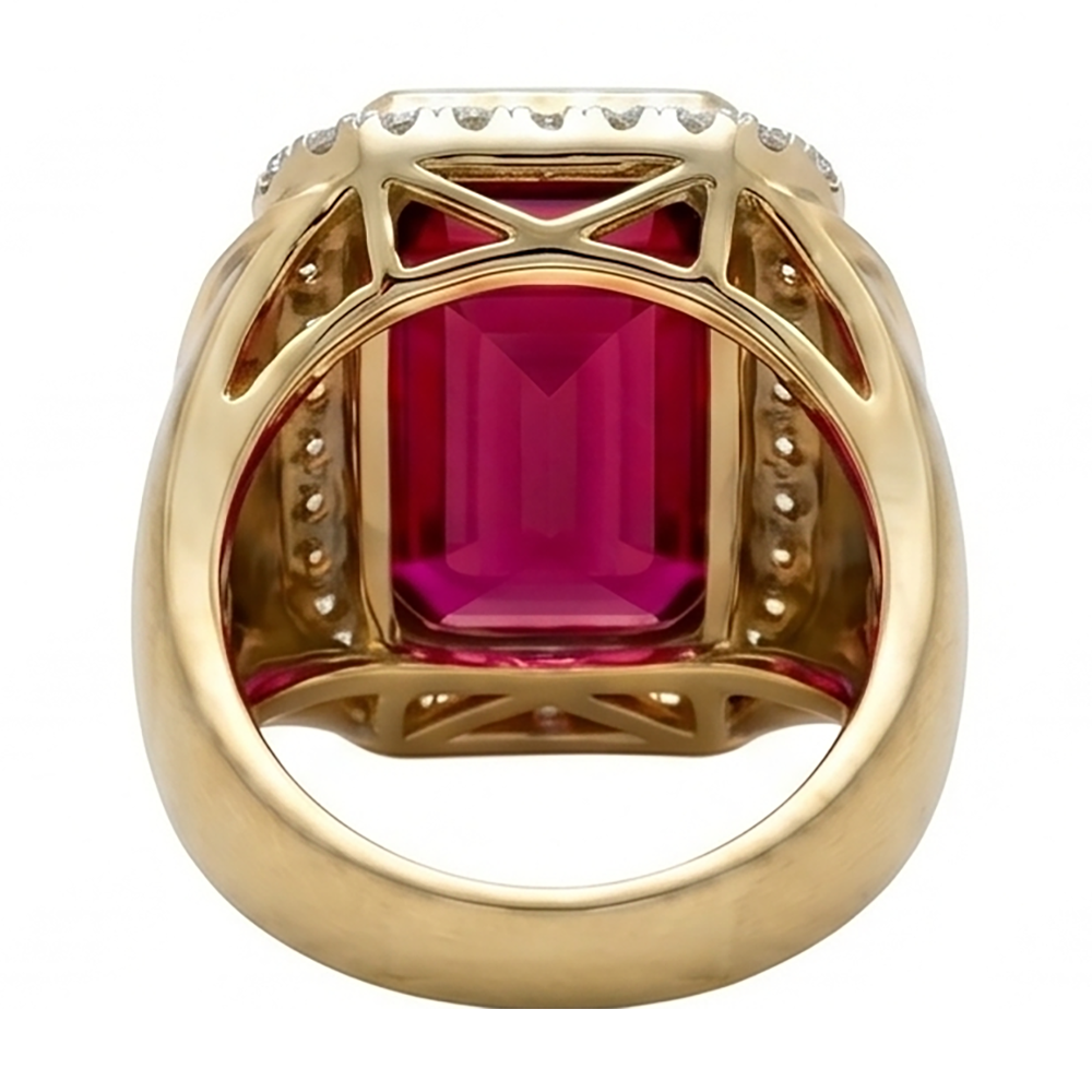 Ruby Lab Grown Ring 10K Yellow Gold Men's Statement Ring